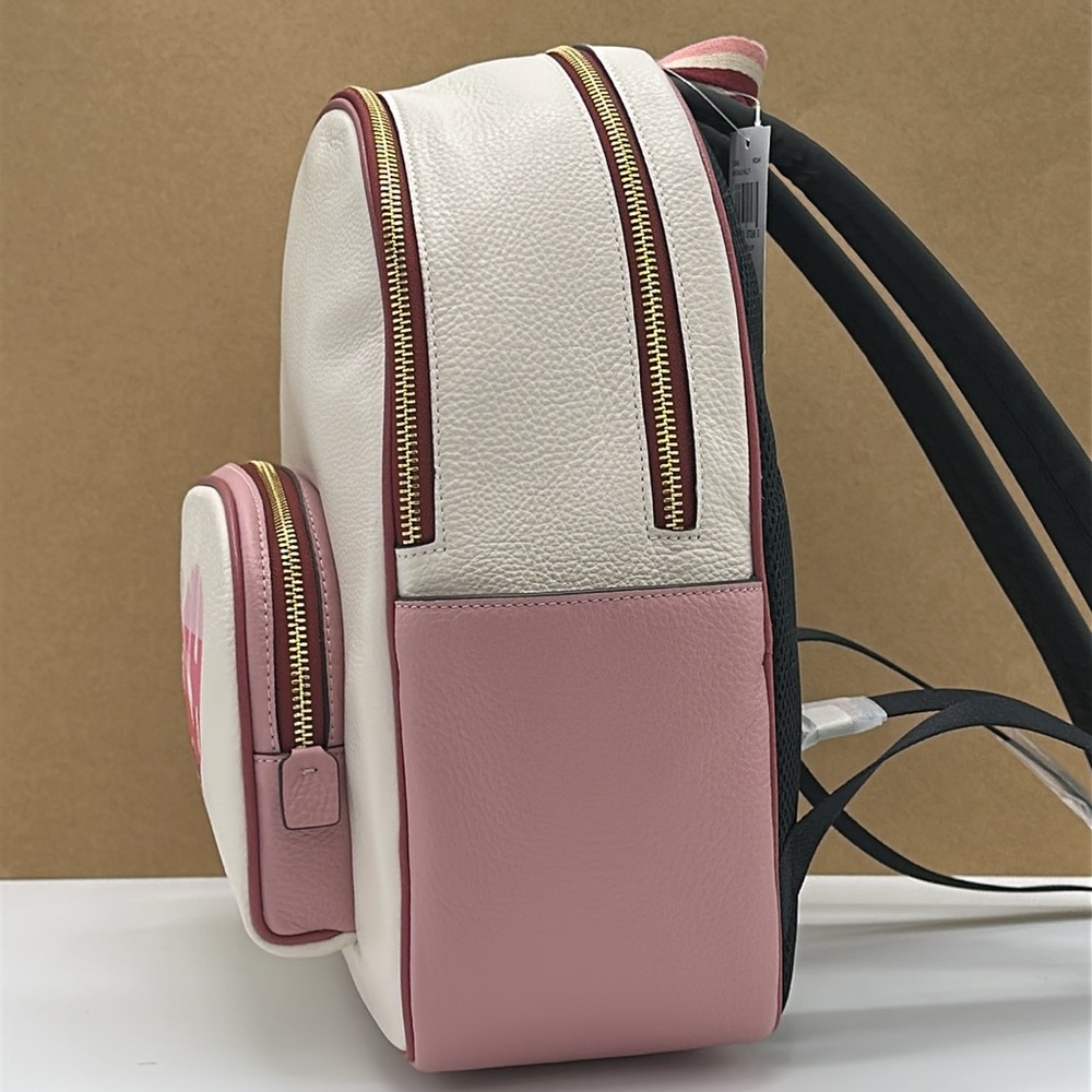 Coach Court Stripe Heart Motif Pebble Leather Chalk White Backpack - Picture 8 of 16